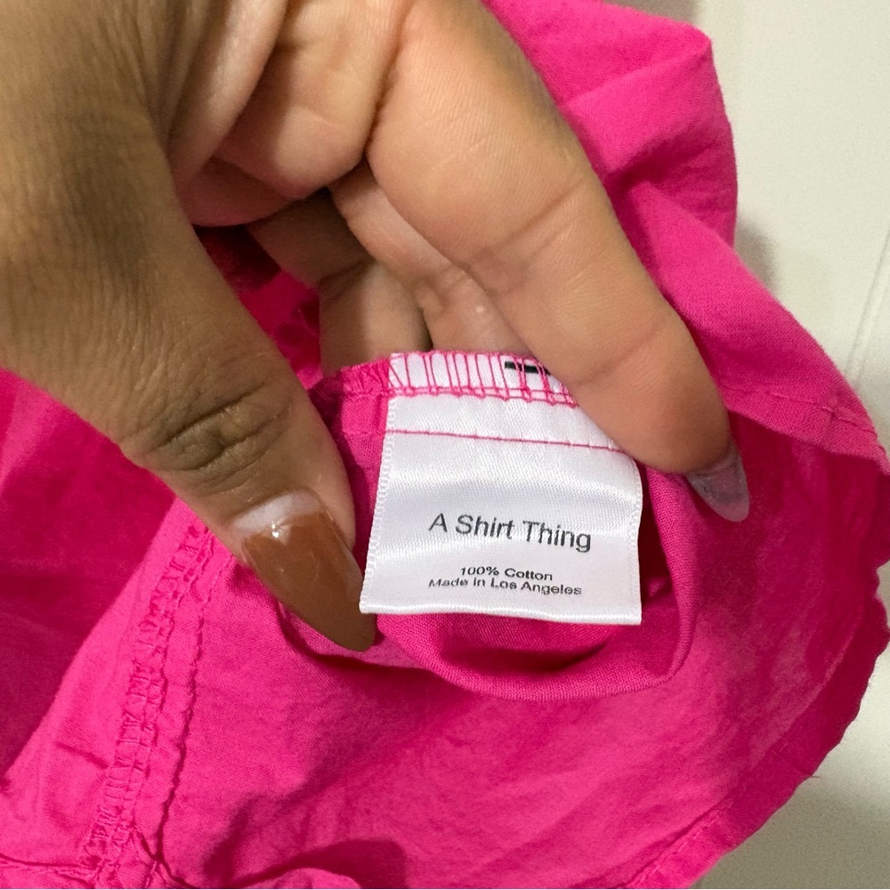 A Shirt Thing Fuchsia Ruffle V-Neck Blouse Top Medium Pink Cotton Boho Flowy - Picture 4 of 9